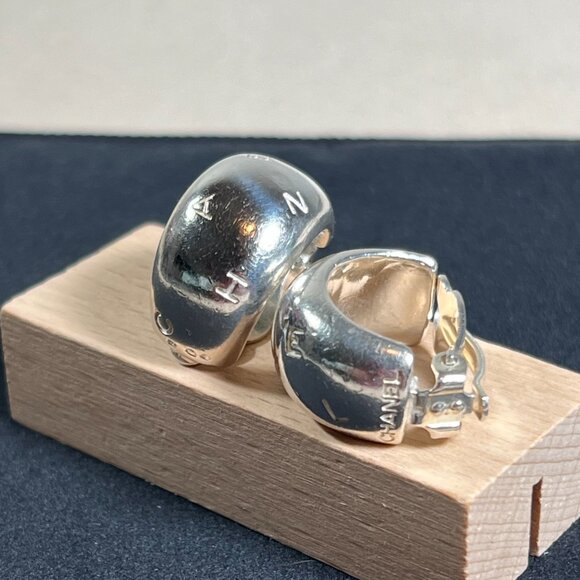 Chanel Sterling Silver Logo Engraved Half Hoop Clip On Earrings Authenticated - Picture 14 of 16